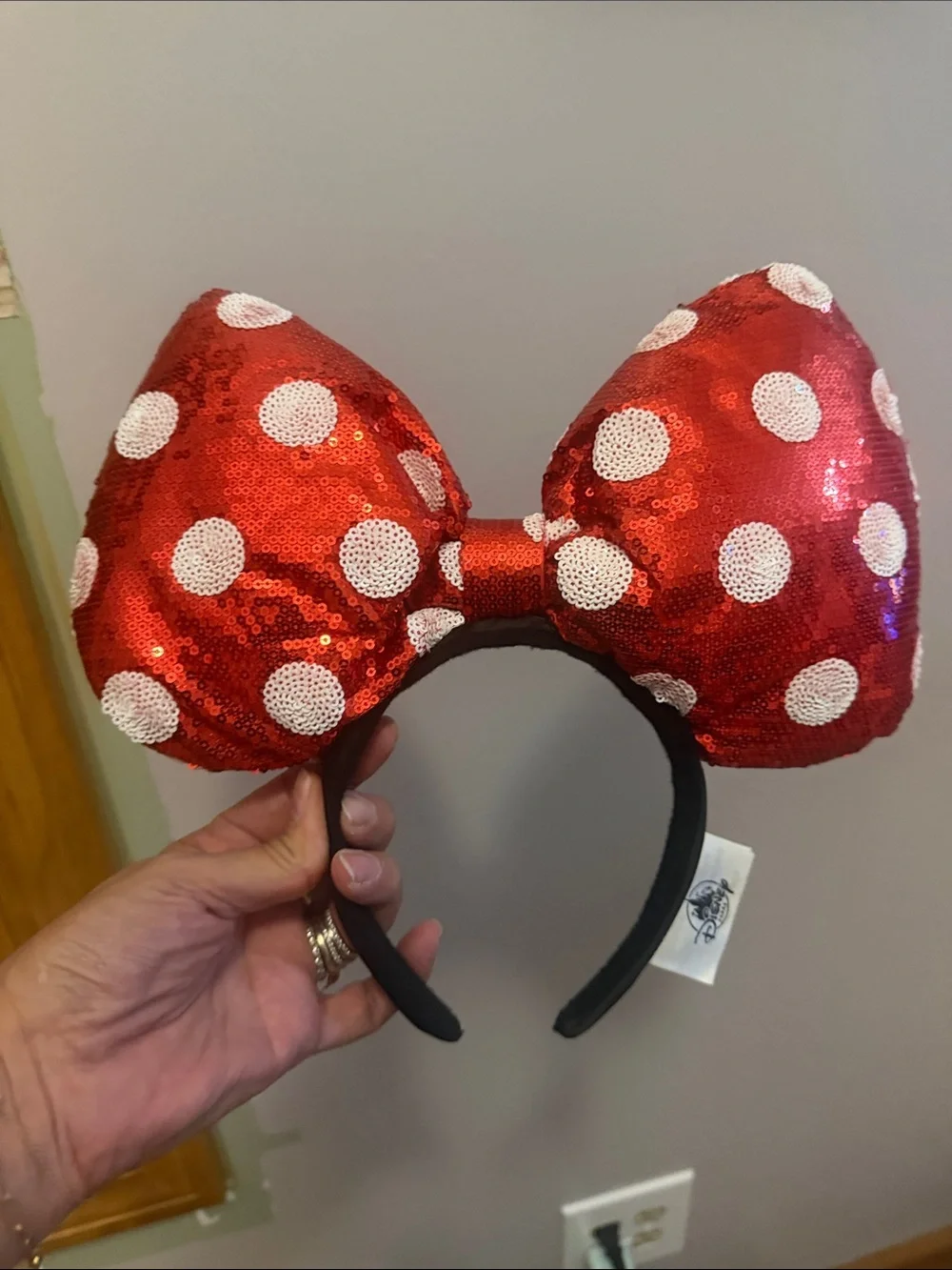 Oversized Red Sequin Polka Dot Minnie Bow Headband